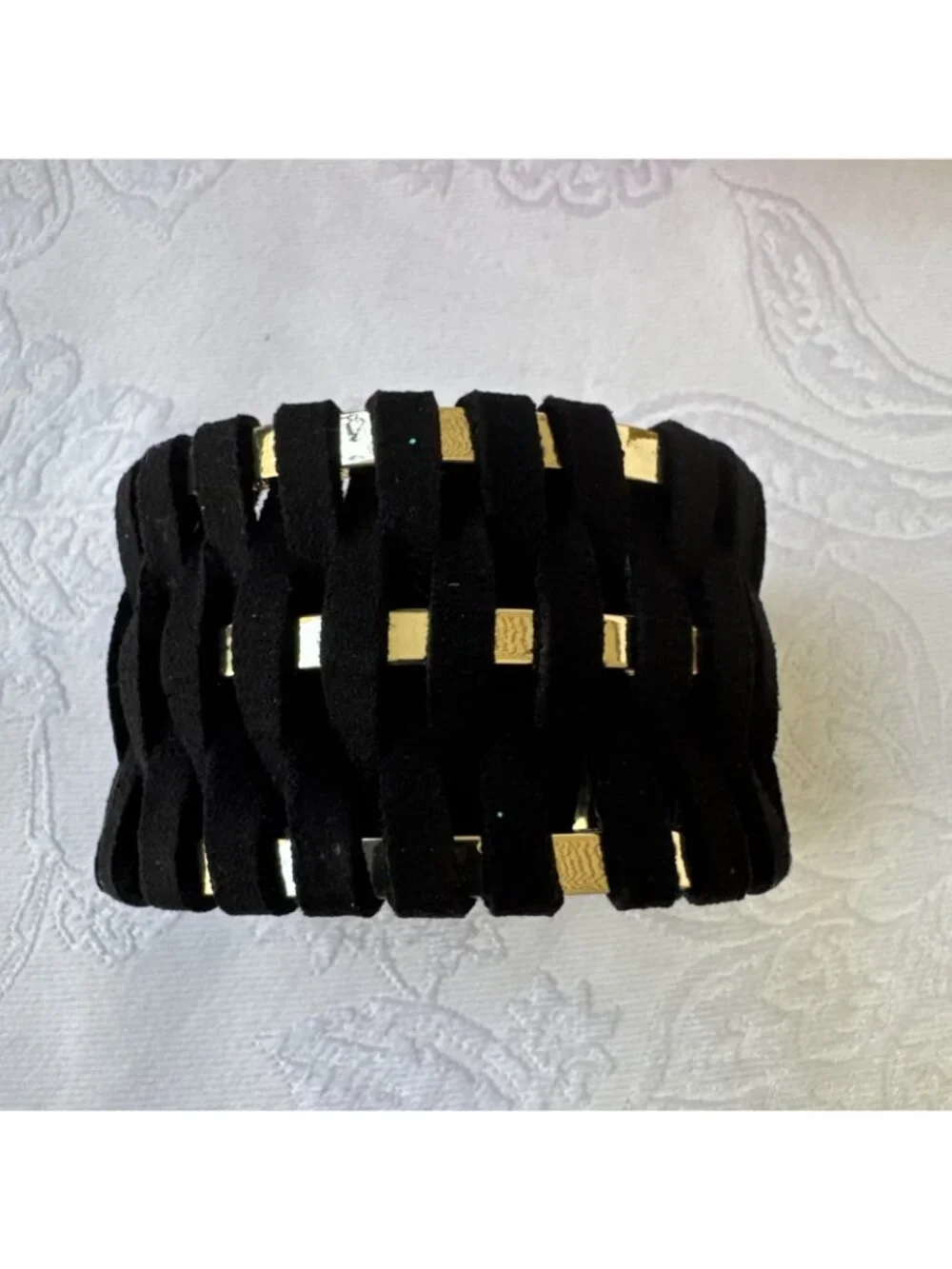 Victoria's Secret Black Velvet Braided Bracelet Jewelry Goldtone Cuff Bangle NEW